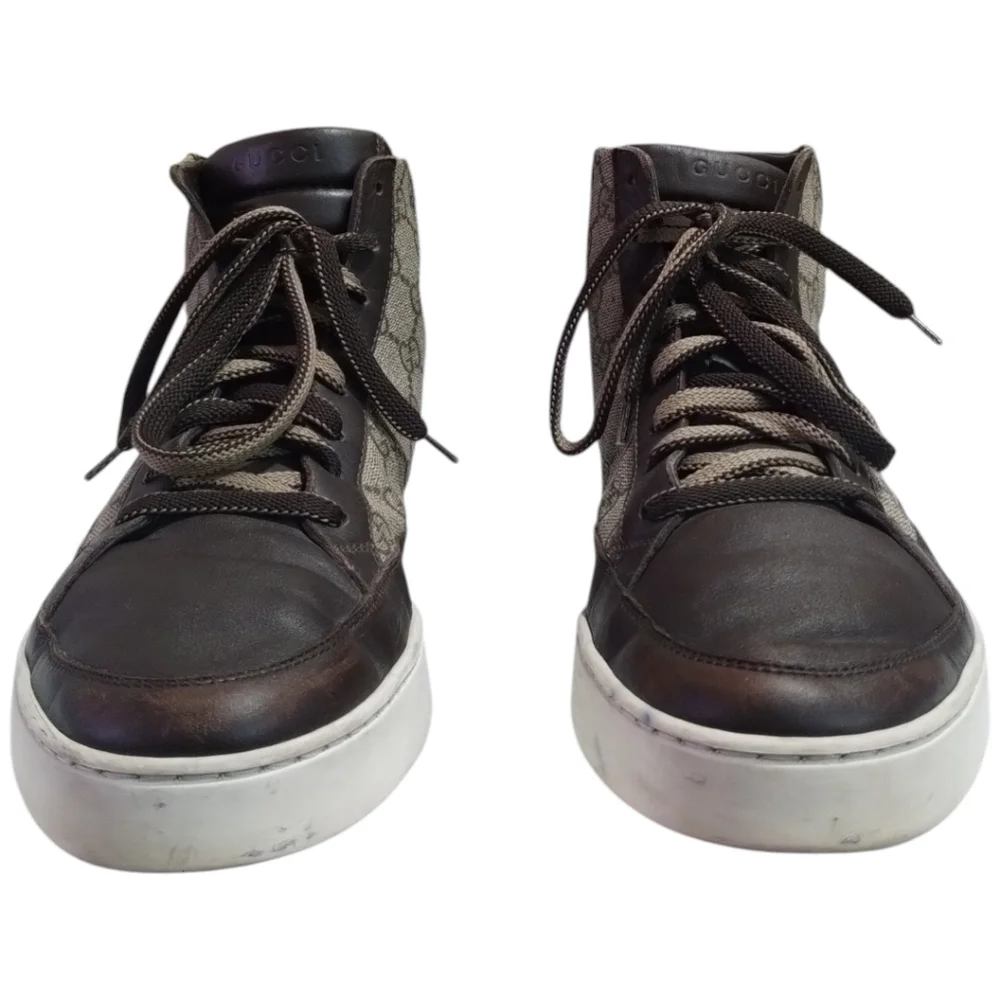 Gucci GG Supreme Tessuto Beige High Top Mens 9.5 Sneakers - Picture 4 of 7